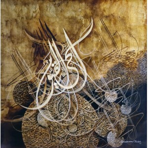 Muhammad Zubair, 48 x 48 Inch, Acrylic on Canvas, Calligraphy Painting, AC-MZR-046